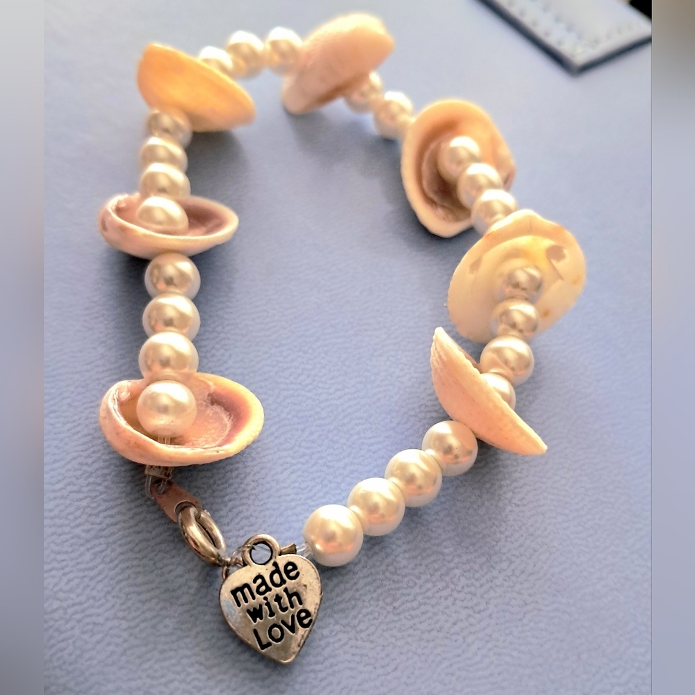 Shell and Pearl Bracelet with Heart Charm